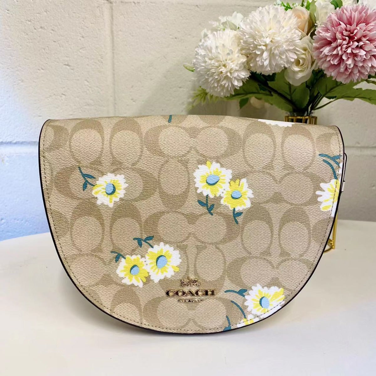 Coach C3597 Ellen Crossbody In Signature Canvas With Daisy Print Light Khaki Chalk Multi Coach C3597 Ellen Crossbody In Signature Canvas With Daisy Print Light Khaki Chalk Multi
